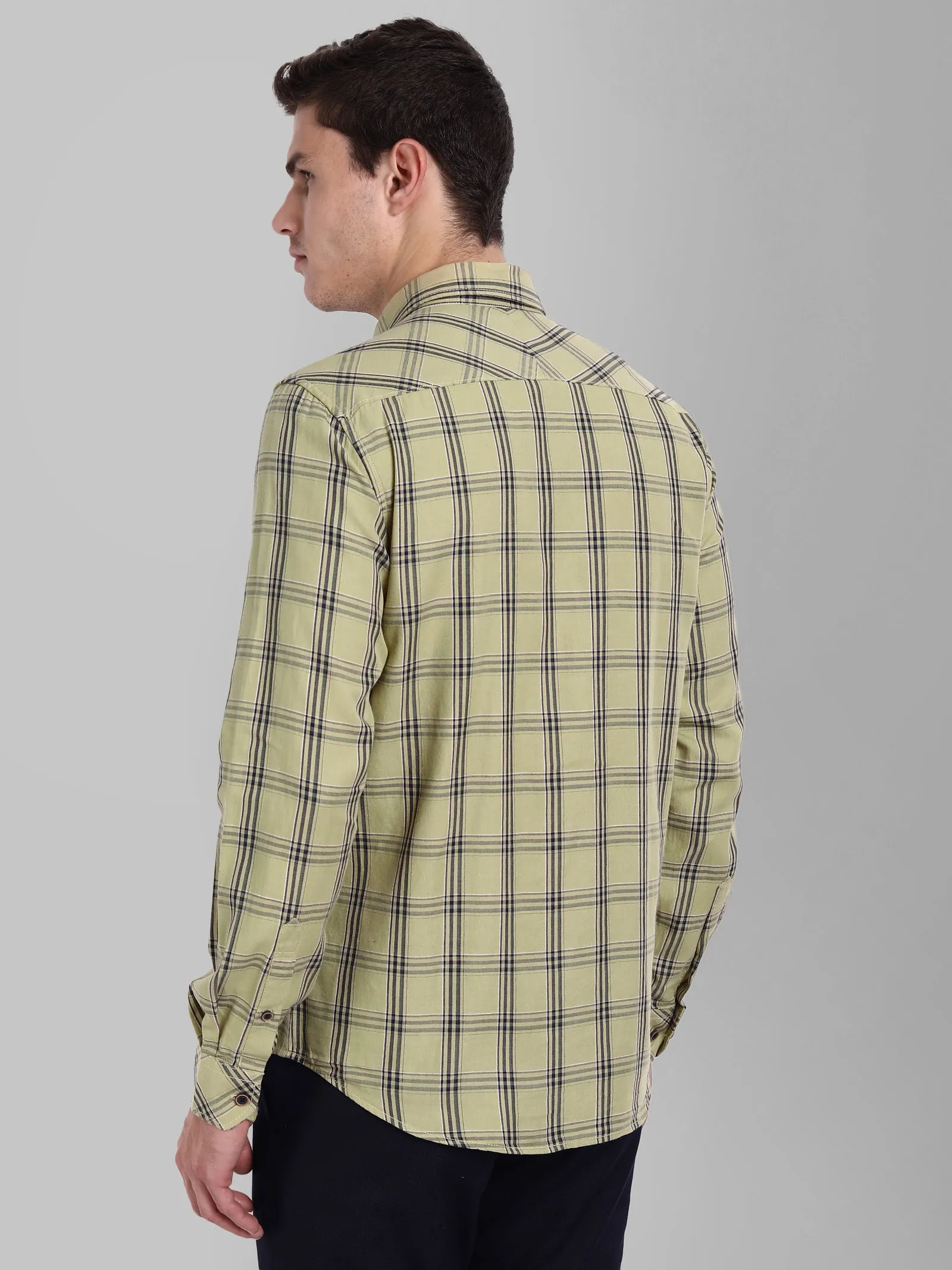 MEN'S BEIGE CHECKS SLIM FIT SHIRT