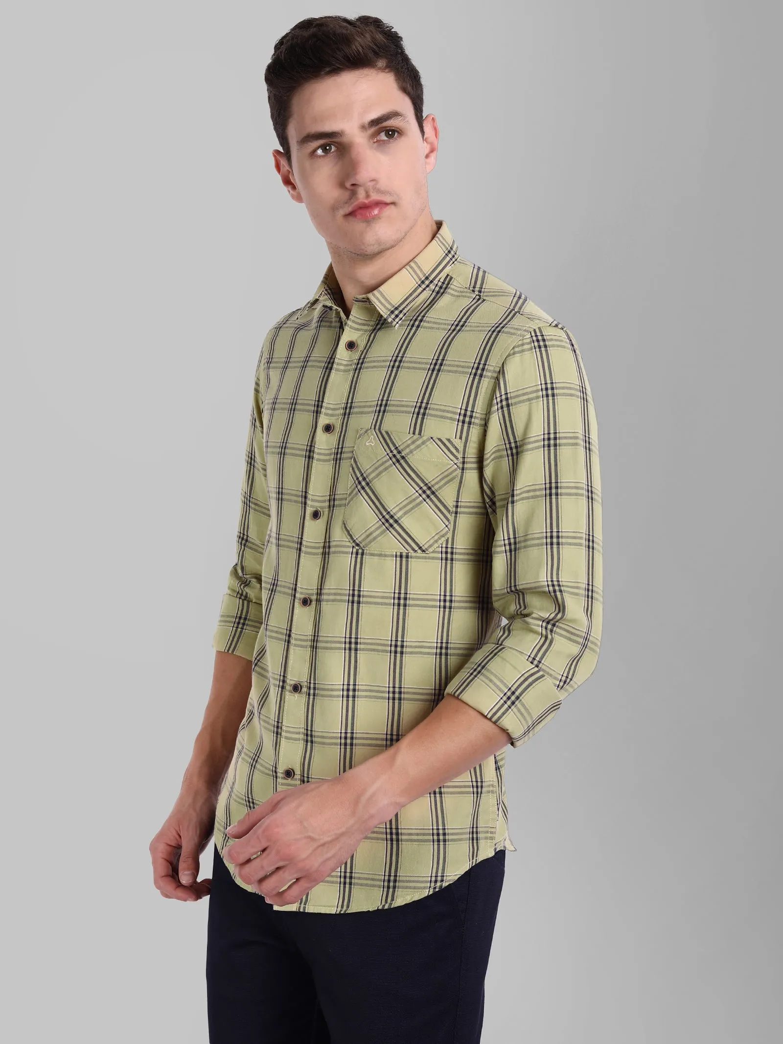 MEN'S BEIGE CHECKS SLIM FIT SHIRT