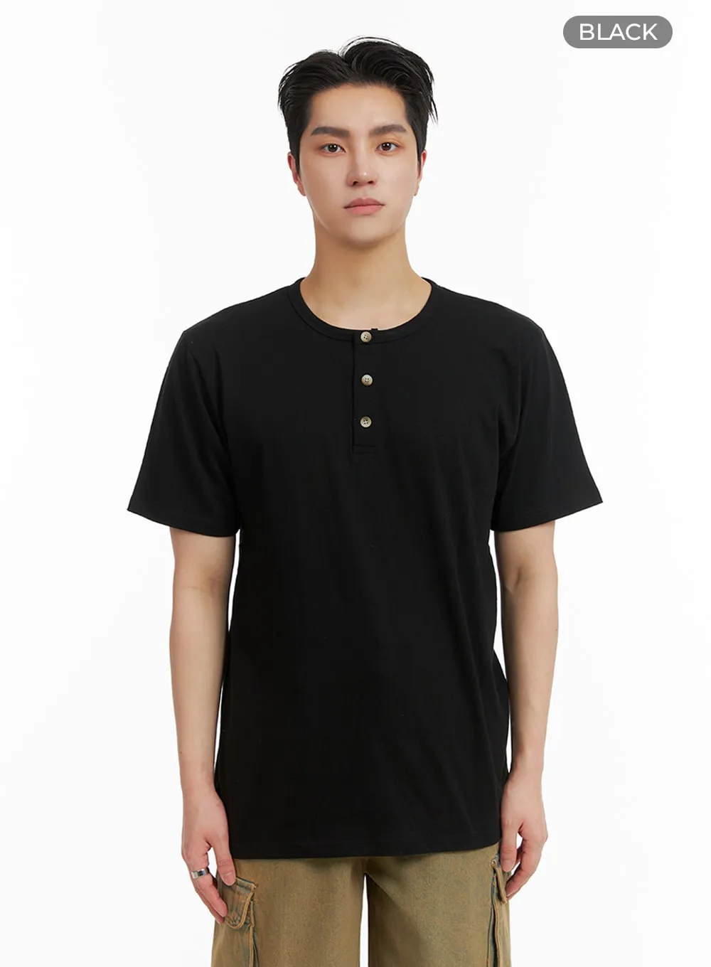 Men's Quarter Button-Up Cotton T-Shirt IA401