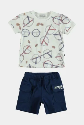 Nerd Glasses Print Boys T-shirt And Shorts Set