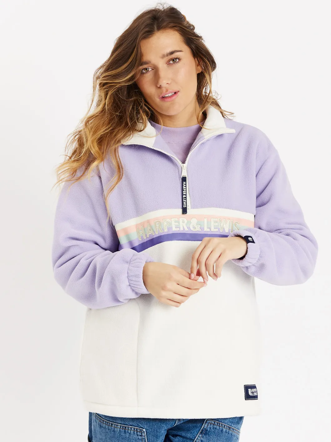 One Eighty 1/4 Zip Fleece Lavender & Cream