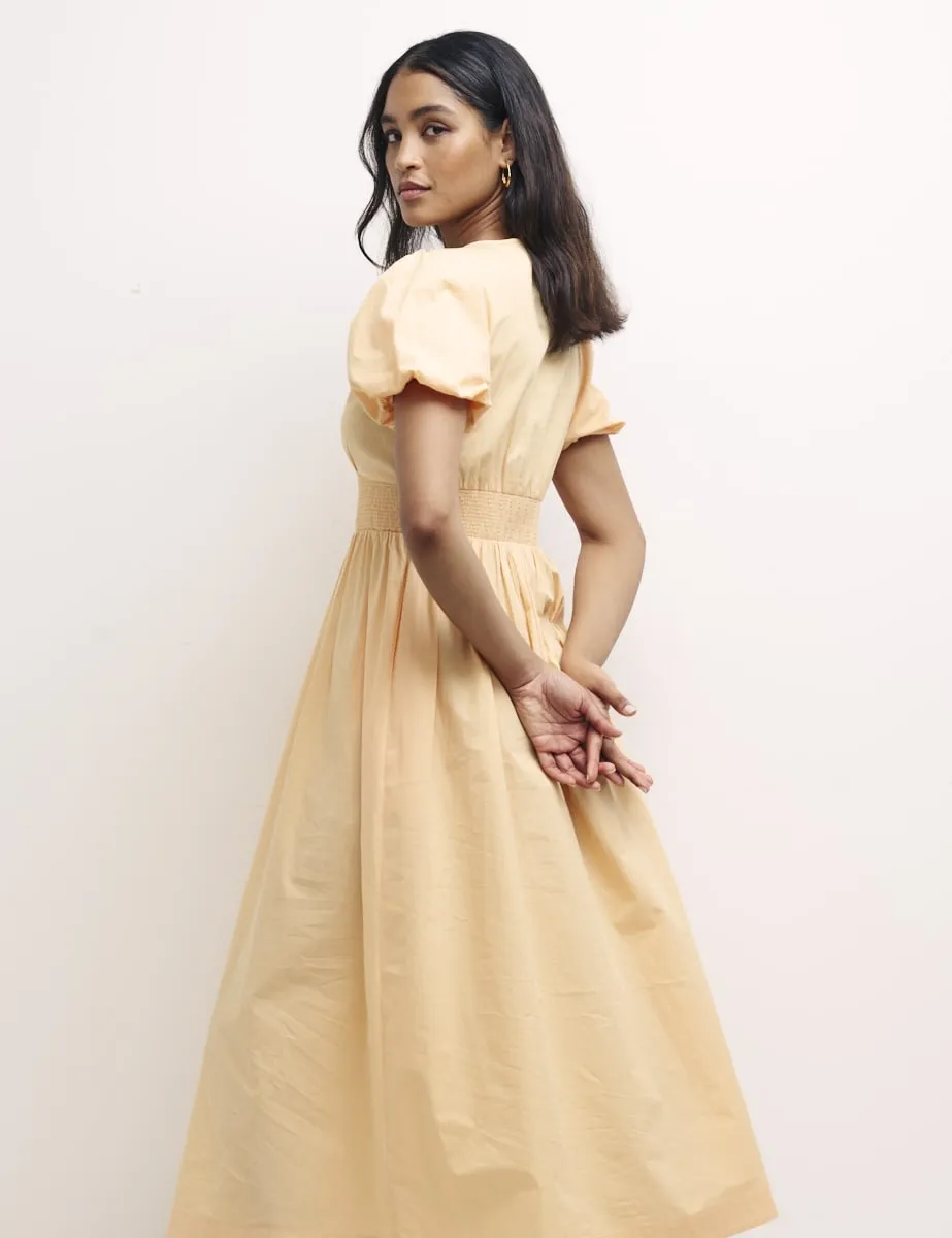 Peach Puff Sleeve Sansa Midi Dress