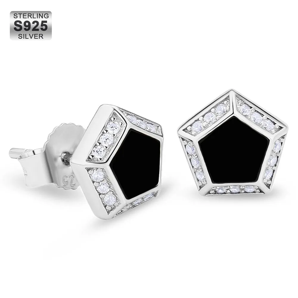 Pentagon Black Diamond Stud Earrings for Men KRKC