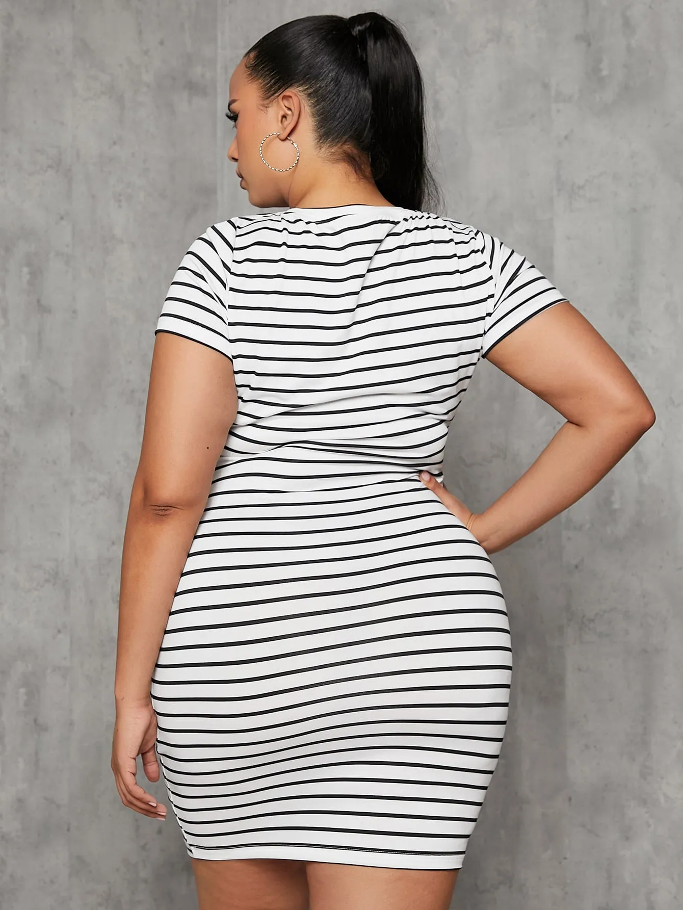 Plus Tie Waist Striped Dress