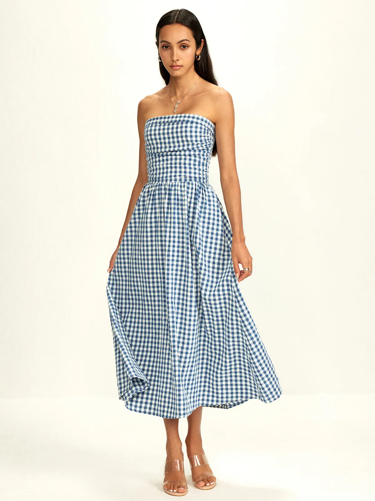 Pure Cotton Plaid Panel Tube Dress