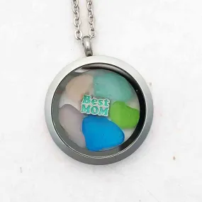 Rainbow Pastel with Bright Turquoise "Best Mom" Sea Glass Locket | #1569