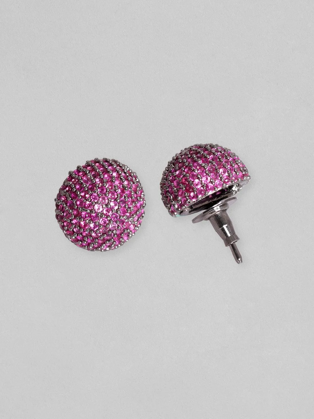 Rubans Rhodium Plated Purple Amethyst Pave Zirconia Stud Earring