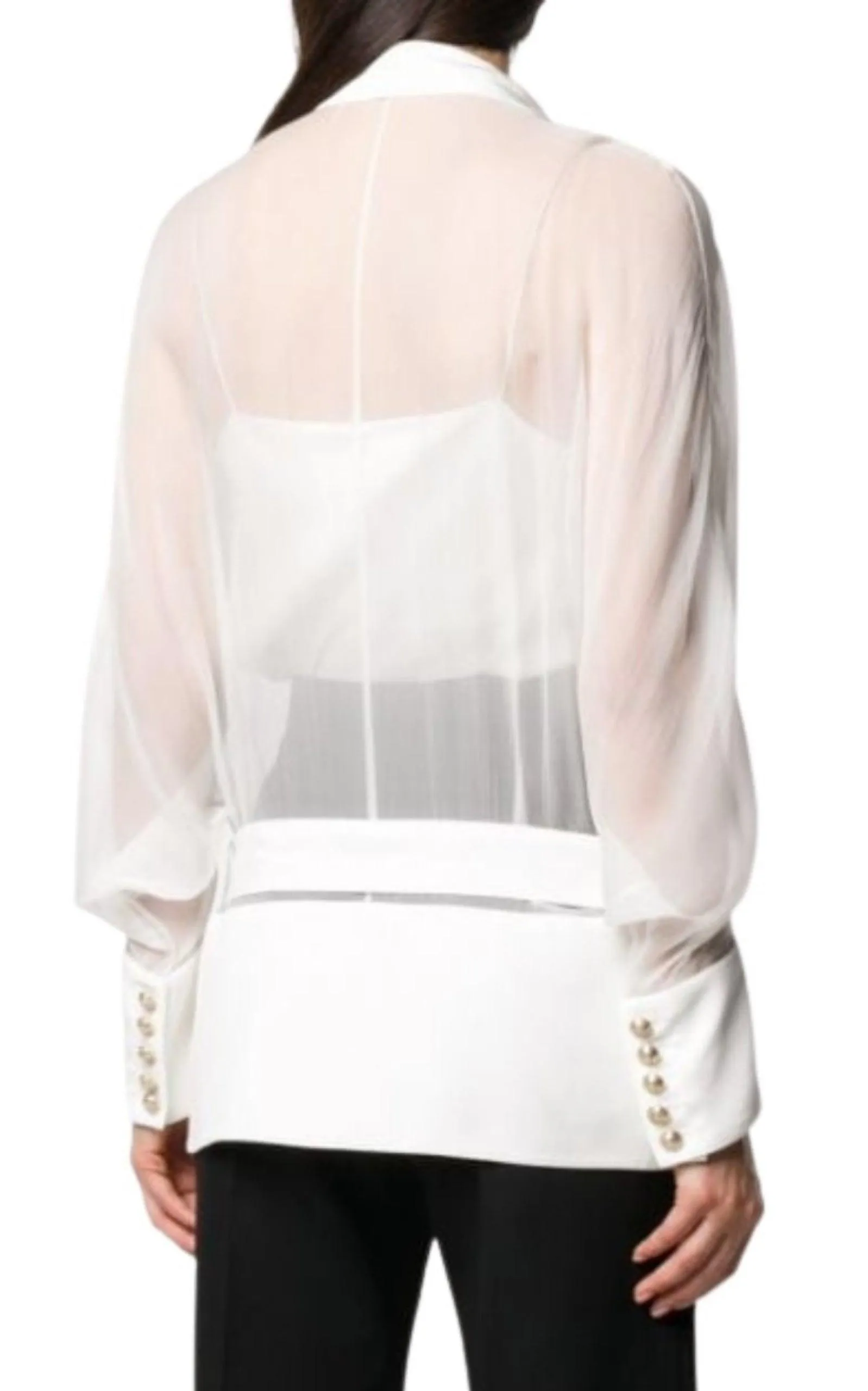 Sheer Panel Double-Breasted Silk Blazer