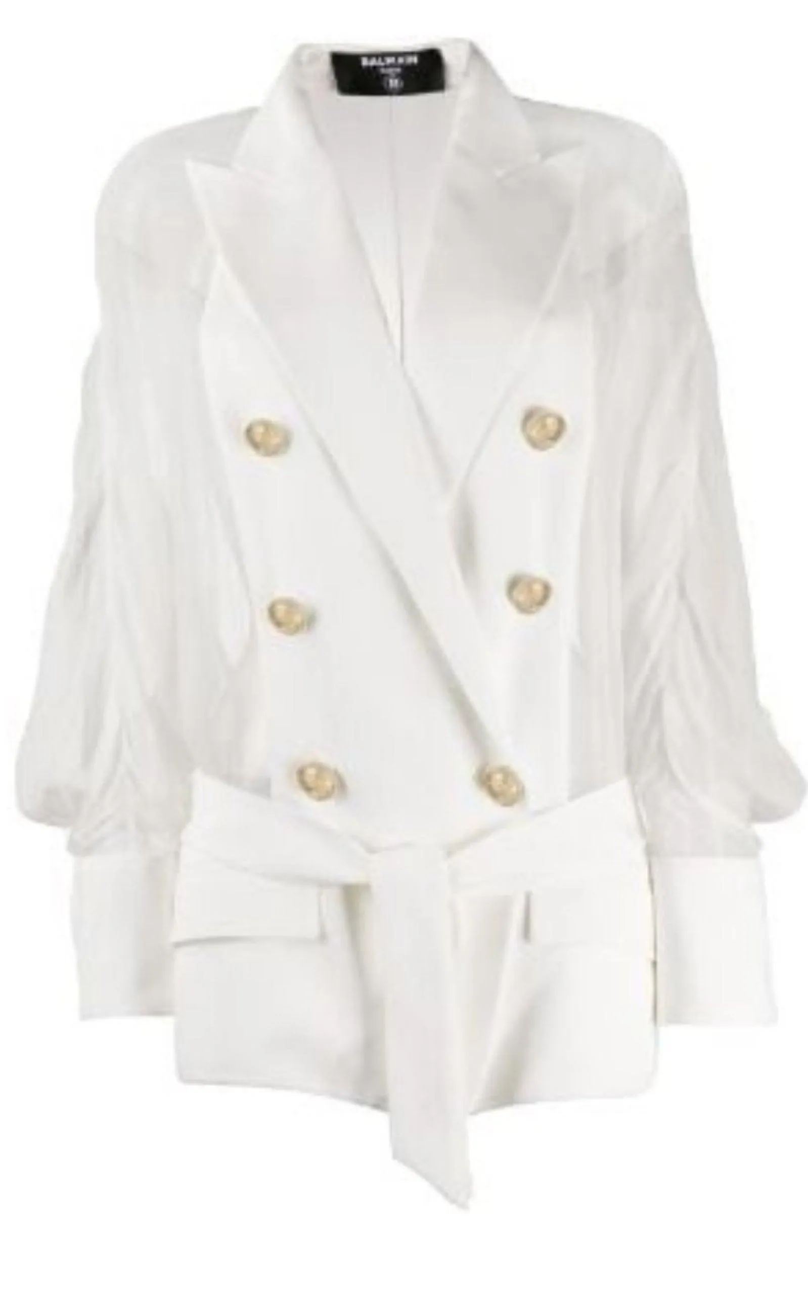 Sheer Panel Double-Breasted Silk Blazer