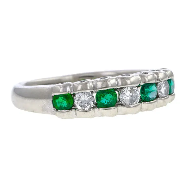 Vintage Emerald & Diamond Wedding Band Ring