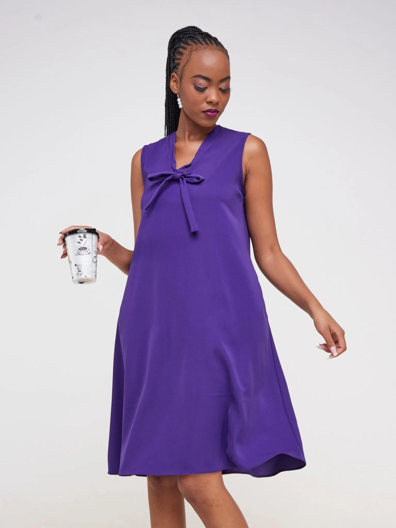 Vivo Imali V-Neck Tie Tent Dress - Dark Purple