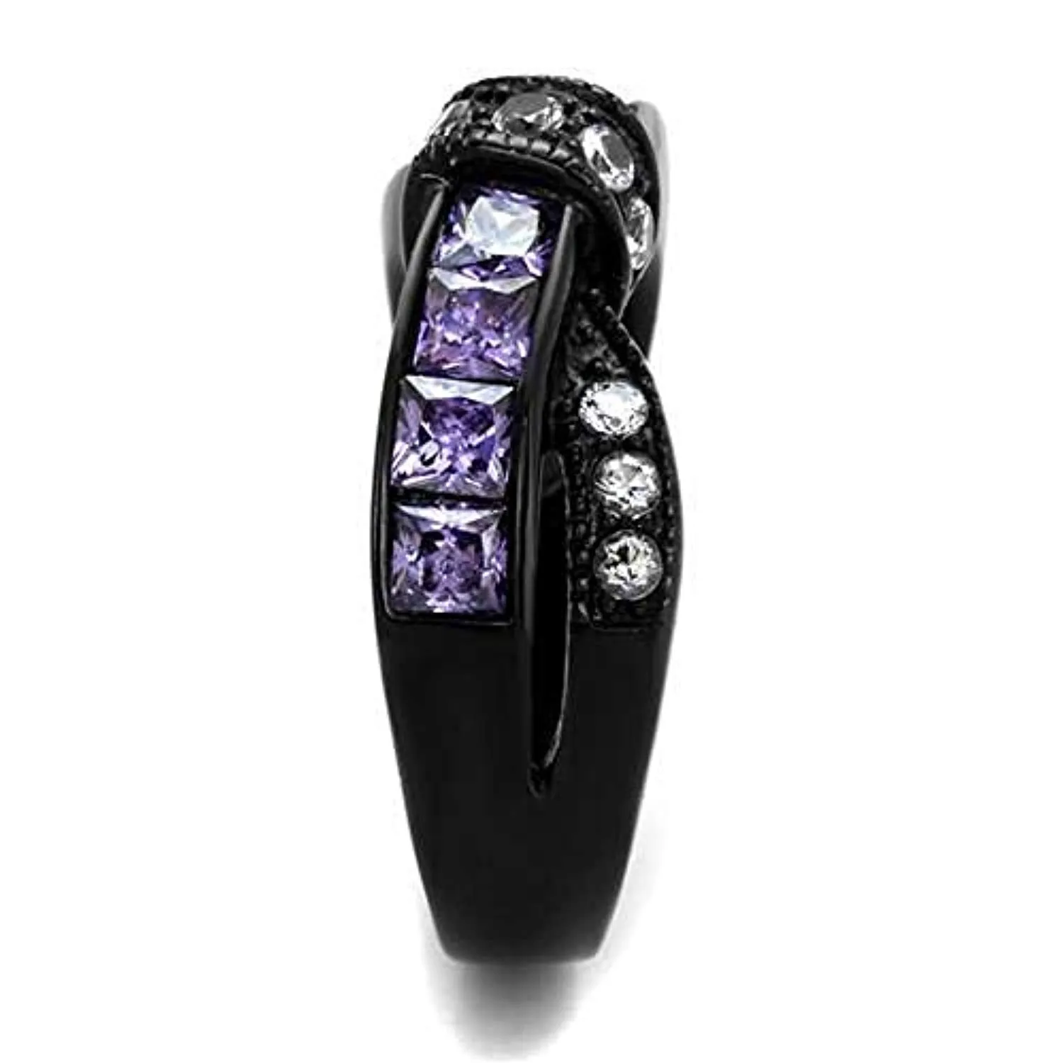 WildKlass Stainless Steel Ring IP Black Women AAA Grade CZ Amethyst