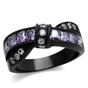 WildKlass Stainless Steel Ring IP Black Women AAA Grade CZ Amethyst