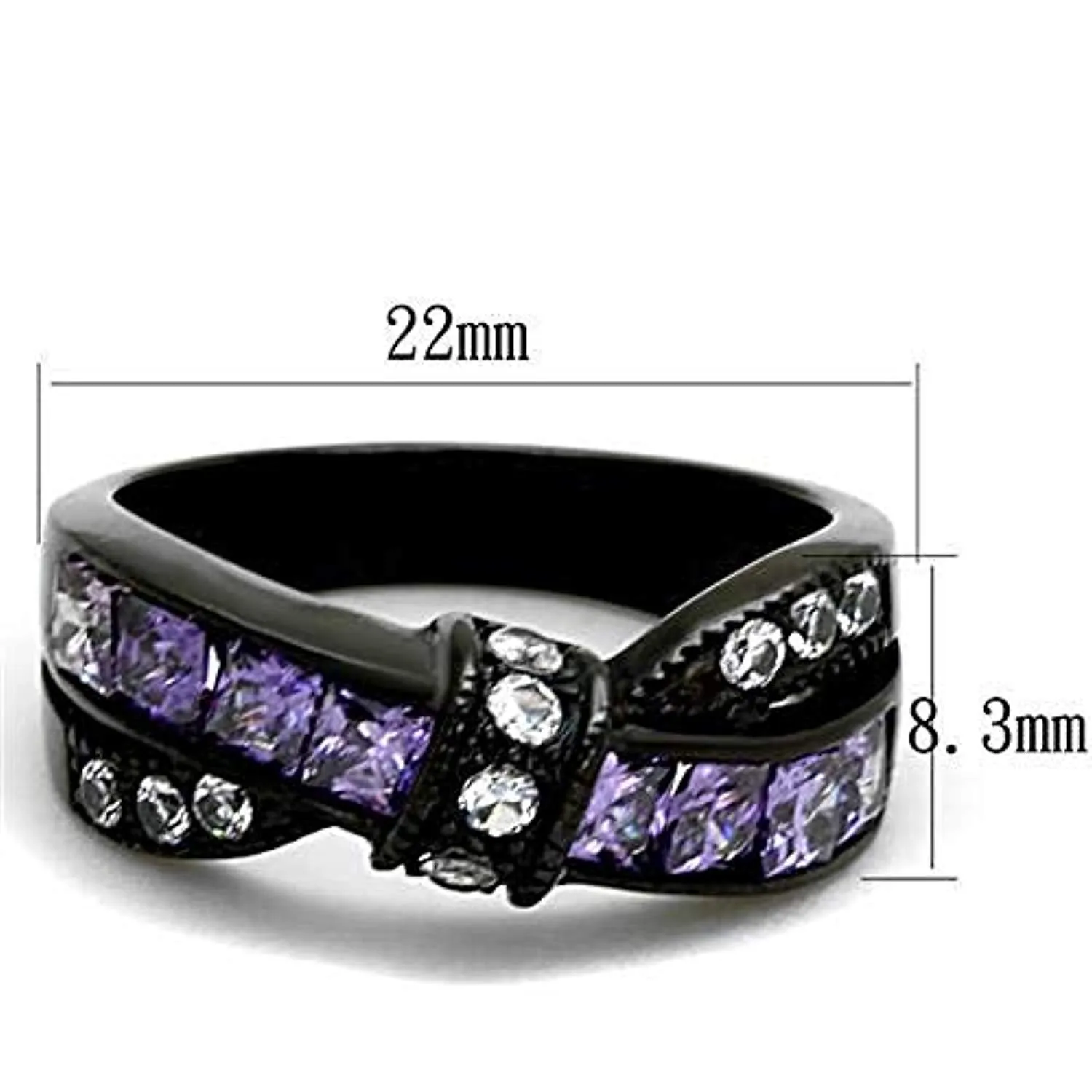 WildKlass Stainless Steel Ring IP Black Women AAA Grade CZ Amethyst