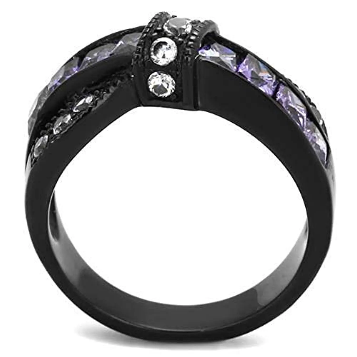 WildKlass Stainless Steel Ring IP Black Women AAA Grade CZ Amethyst